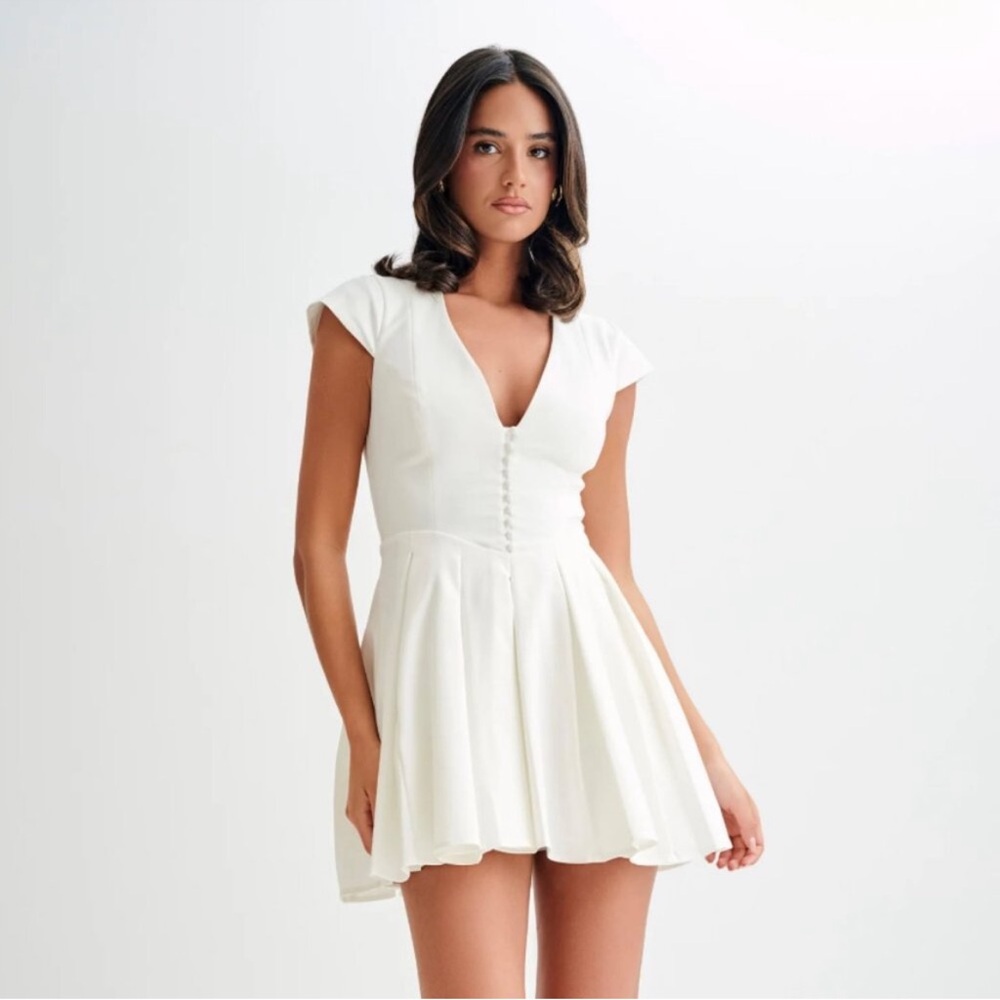 Meshki White V-Neck Mini Dress
